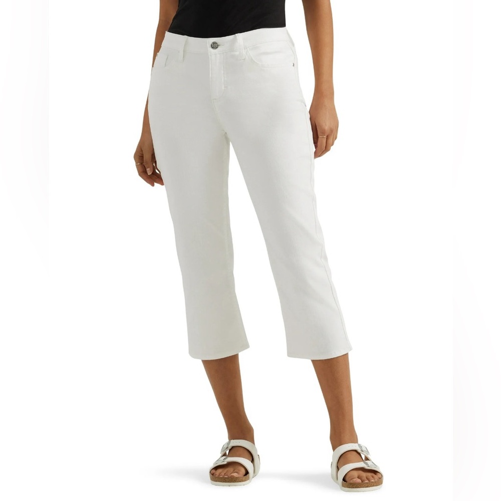 Elle Women’s Size 16 White Denim Mid Rise Cropped Pants Capris Jeans
